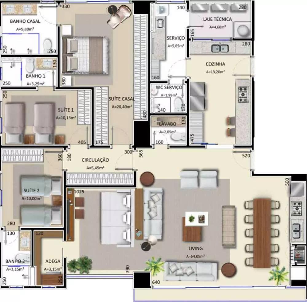 Planta de 177 m² do Skygarden Flamboyant