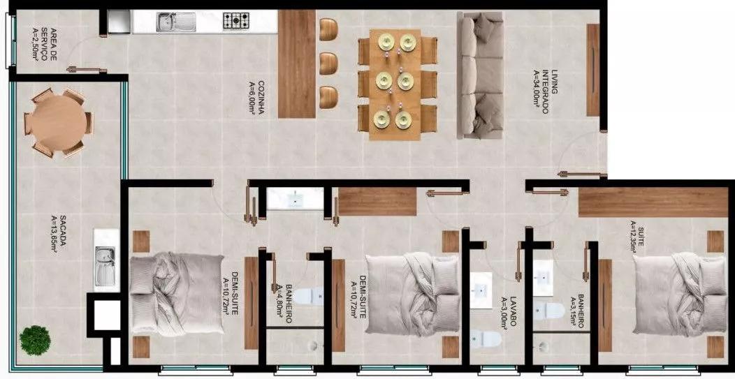 Planta do apartamento de 112m² Selectus