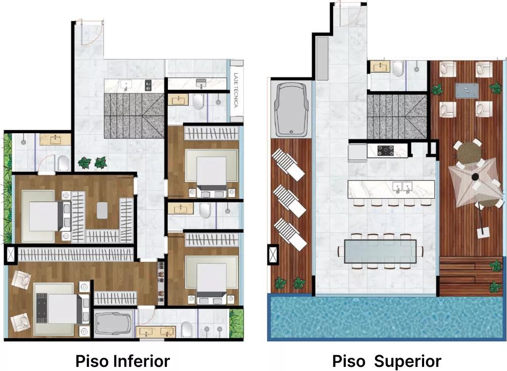 Planta da Cobertura Duplex de 261.36m² do Domo