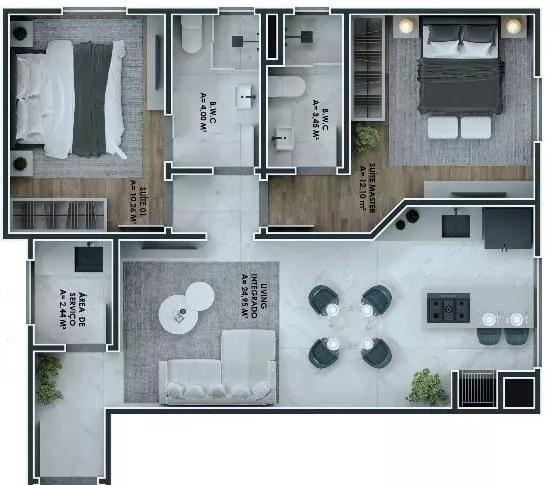 Planta do apartamento de 68m² do 310 Residence