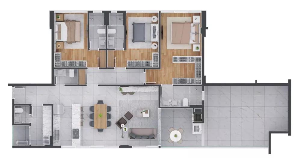 Planta do apartamento de 146m² do Falls Residence