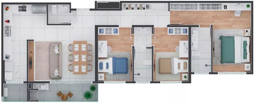 Planta do apartamento final 3 de 109m2 do Merci Mercês