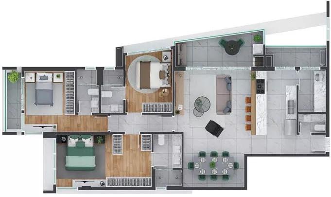 Planta do apartamento 142m² do Quadri