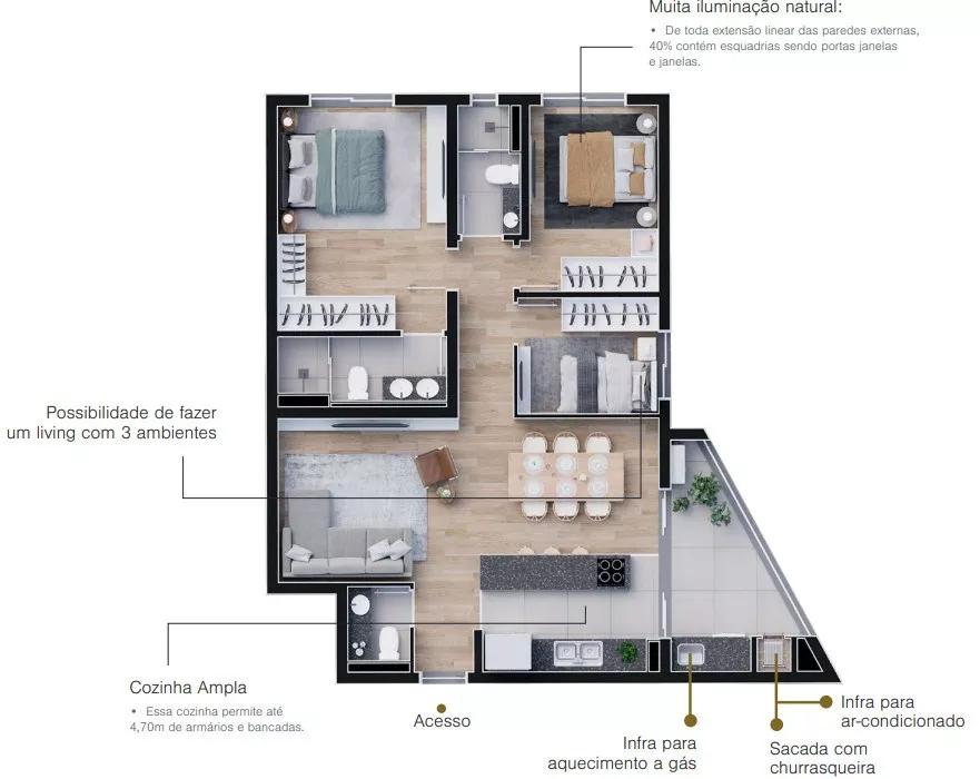 Planta apartamento 89,14m² do Soul Urban Habitat