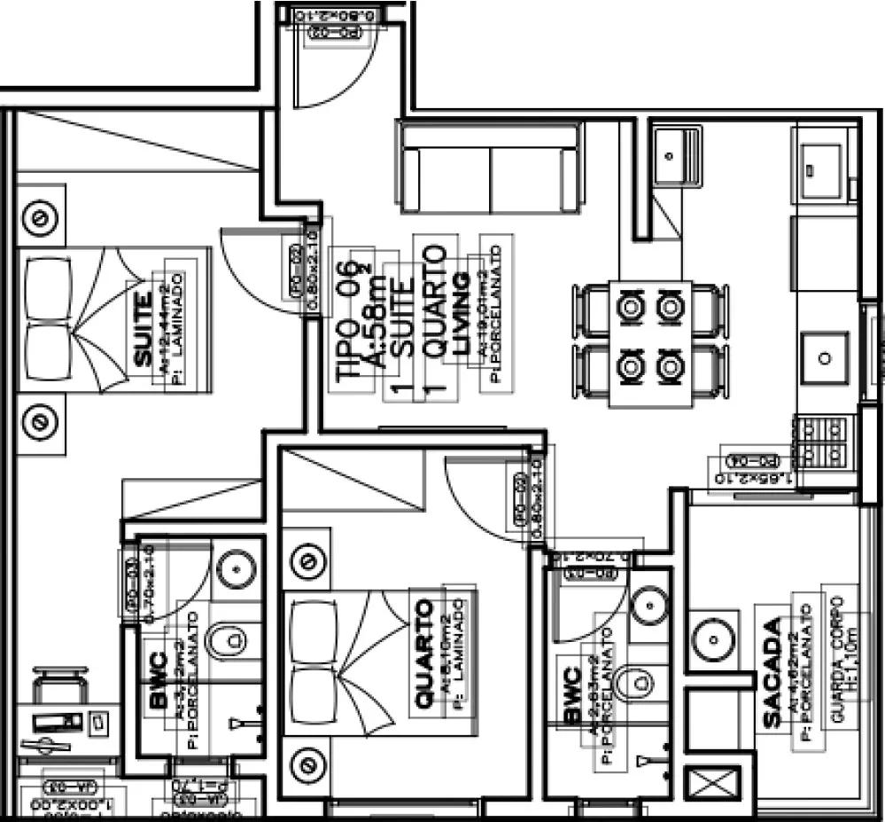 Planta do apartamento de 58m² do Bravie Residencial