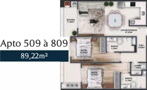 Planta do apartamento de 89.22m² do Concept Residence