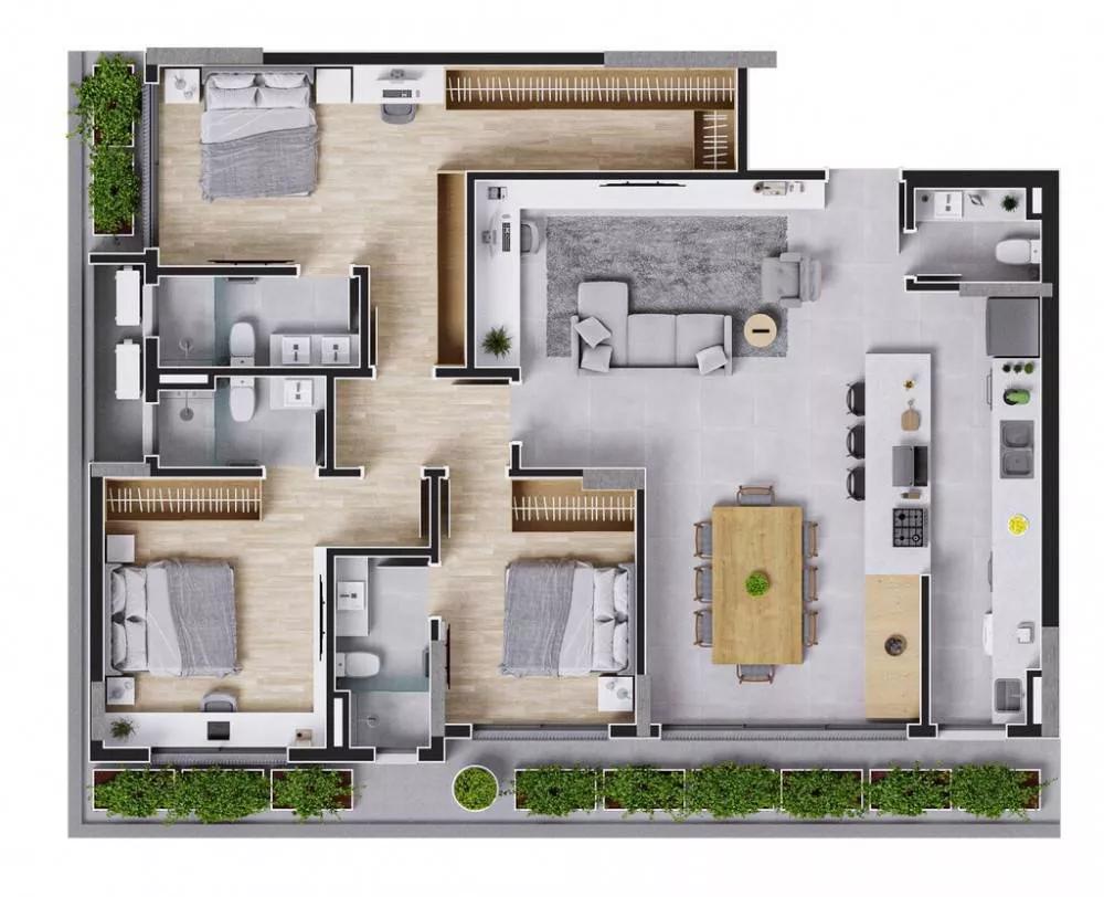 Planta 04 - 3 dorm 129 28m² do D/Yard Home Design