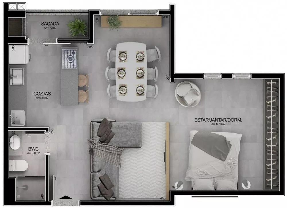 Planta 07 - 1 dorm 57 36m² - studio do Mobby Campeche