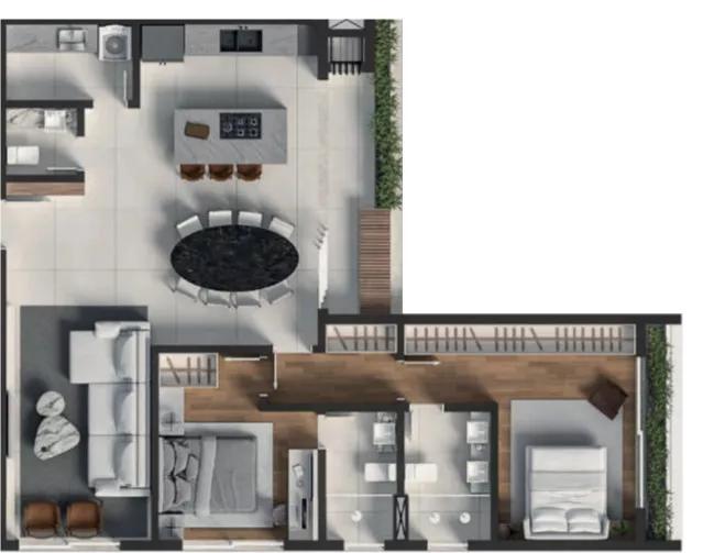 Planta do apartamento tipo 3 do Eza Living