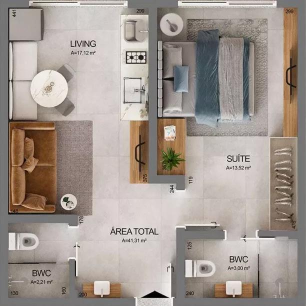Planta do apartamento com 41,31 m² do Cidadez Smart Living