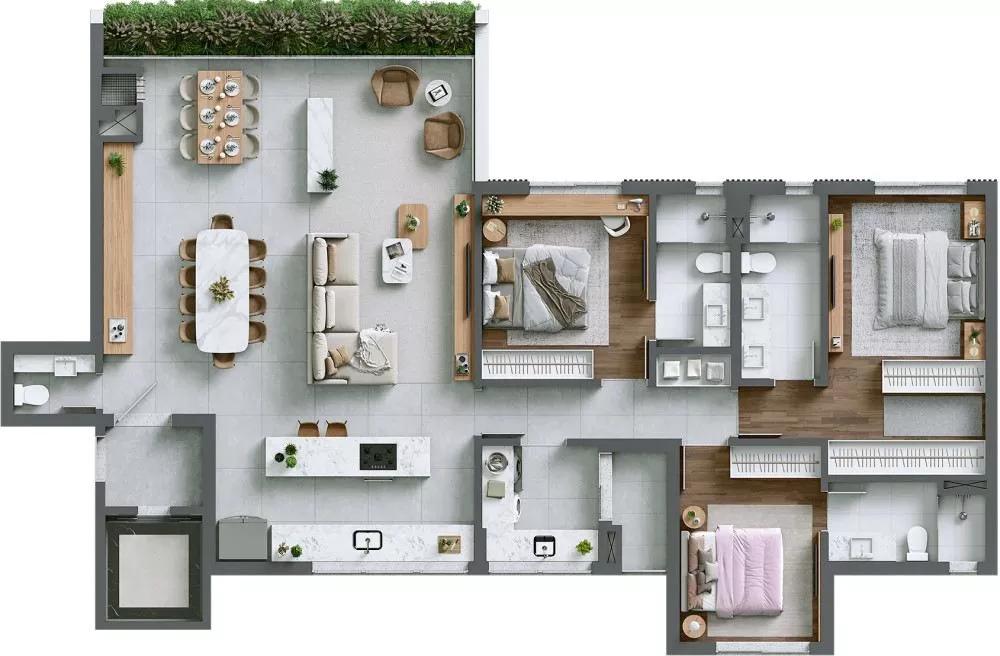 Planta do apartamento com 147,84 m² do MYTÁ