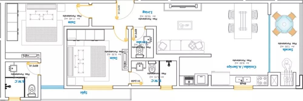 Planta do apartamento de 69m² do Villa D'Este Residencial