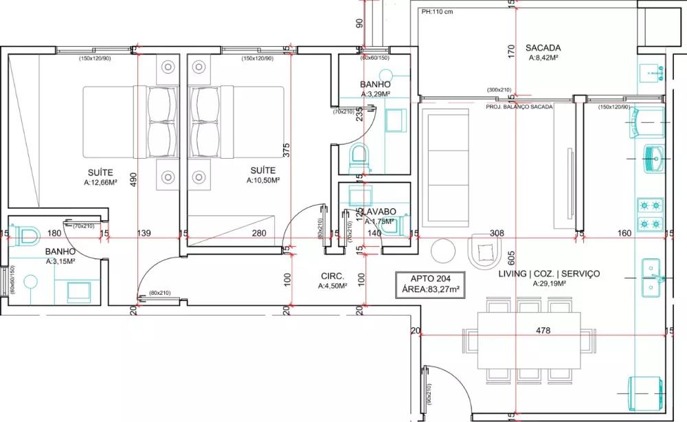 Planta de 83m² do Volo Essenza