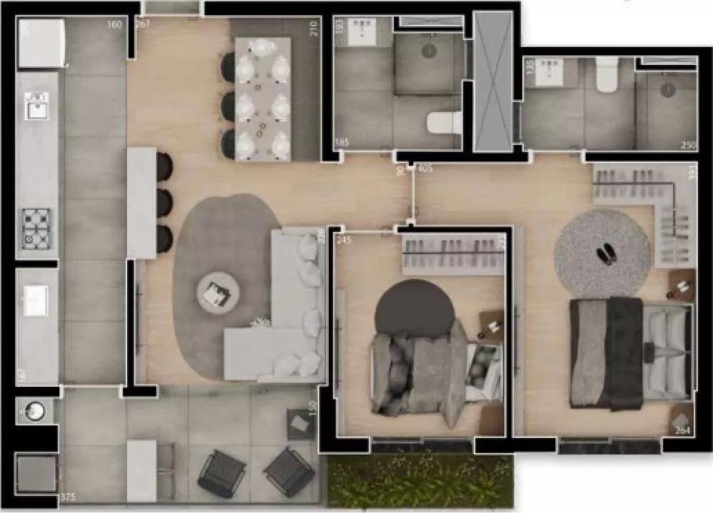 Planta do Apartamento de 64,09m² do Hike