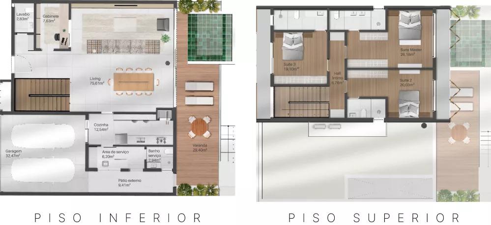 Planta do apartamento de 326m² do Terraço Cacupé