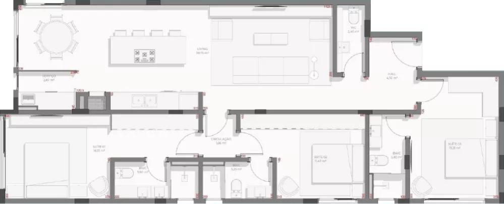 Planta do apartamento de 118,47m² do LIV 2460