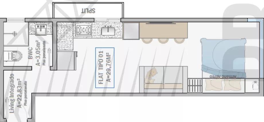 Planta do apartamento de 29m² do Allure