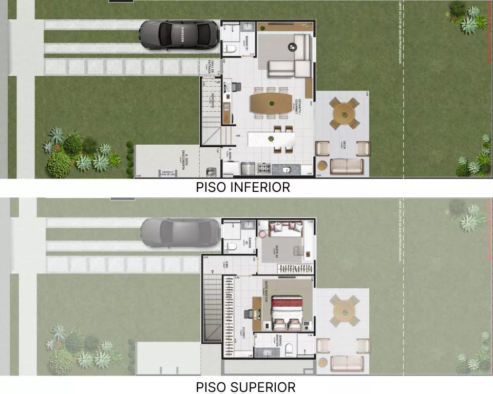 Planta do sobrado de 121m² do Jardins Cannes