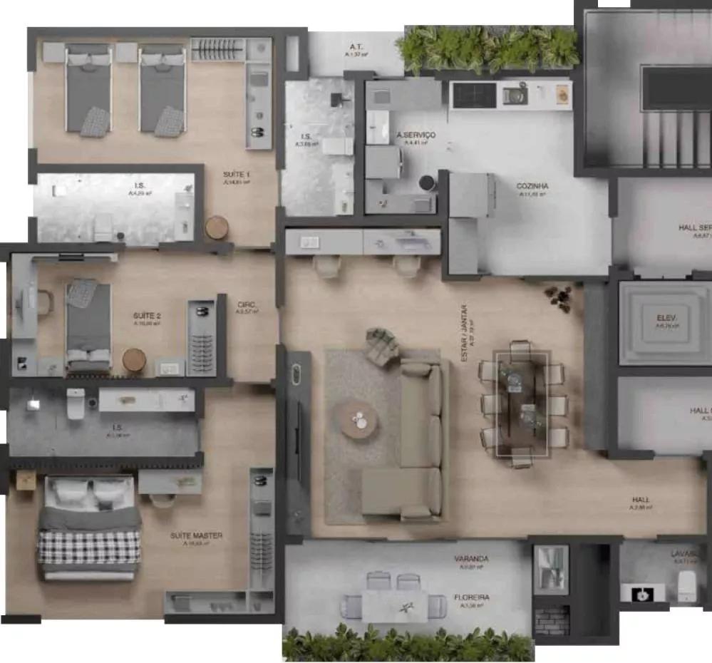 Planta do Apartamento de 149m² do Amiero