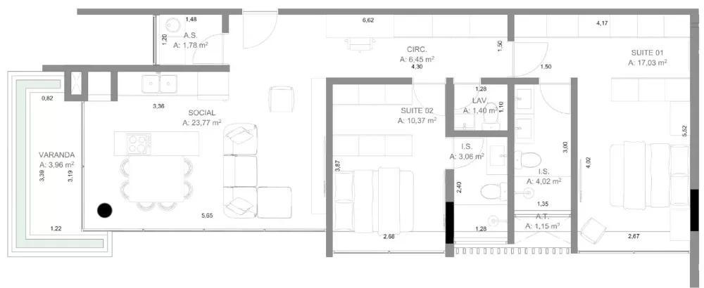 Planta do apartamento de 85m² do INC 10