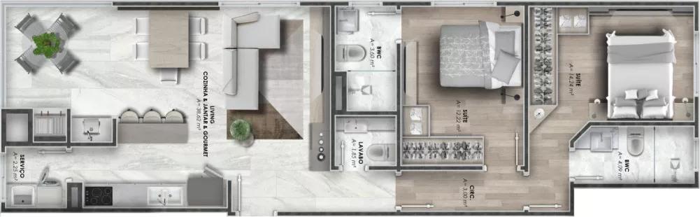 Planta do apartamento de 92m² do Salzburgo