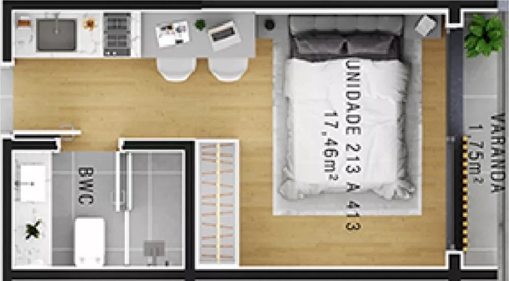 Planta do apartamento de 19m² do Ingleses Spot