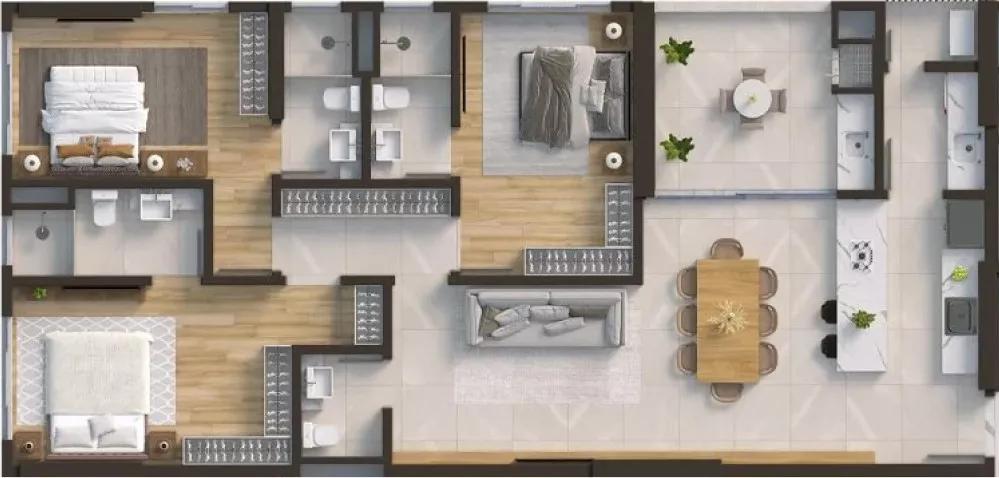 Planta do apartamento de 122m² do La Vie