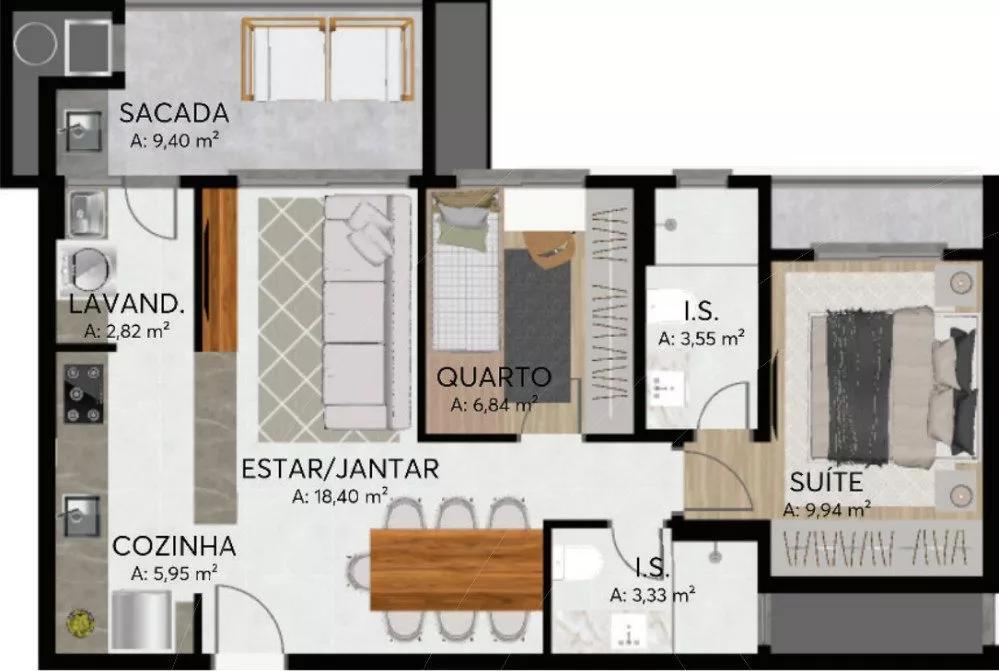 Planta de 69m² do Solare Di Vicenza