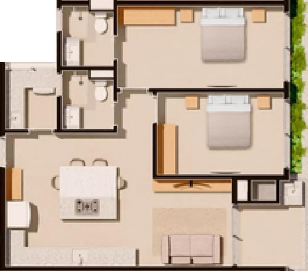 Planta do apartamento de 73m² do Vita Marina Residence