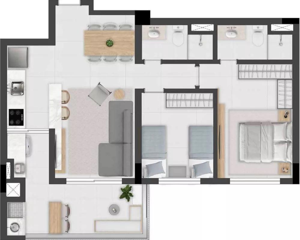 Planta do apartamento de 71m² do Zenit