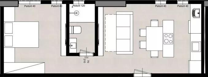 Planta do studio de 45m² do Plural