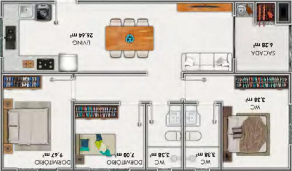 Planta do apartamento de 71m² do Ravenna