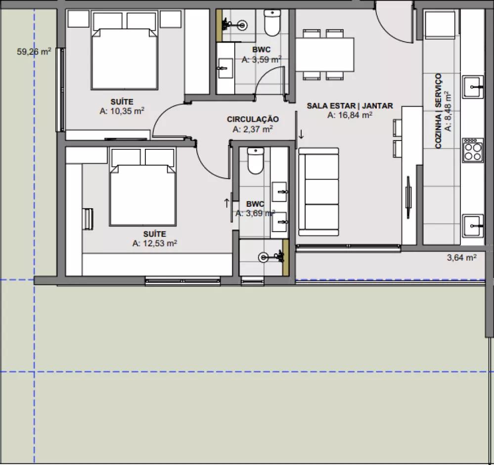 Planta do apartamento de 128,92m² do Jardins