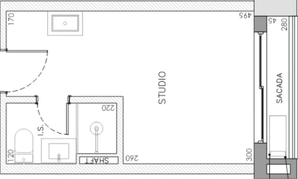 Planta do Apartamento Studio de 18m² do Core Faivre