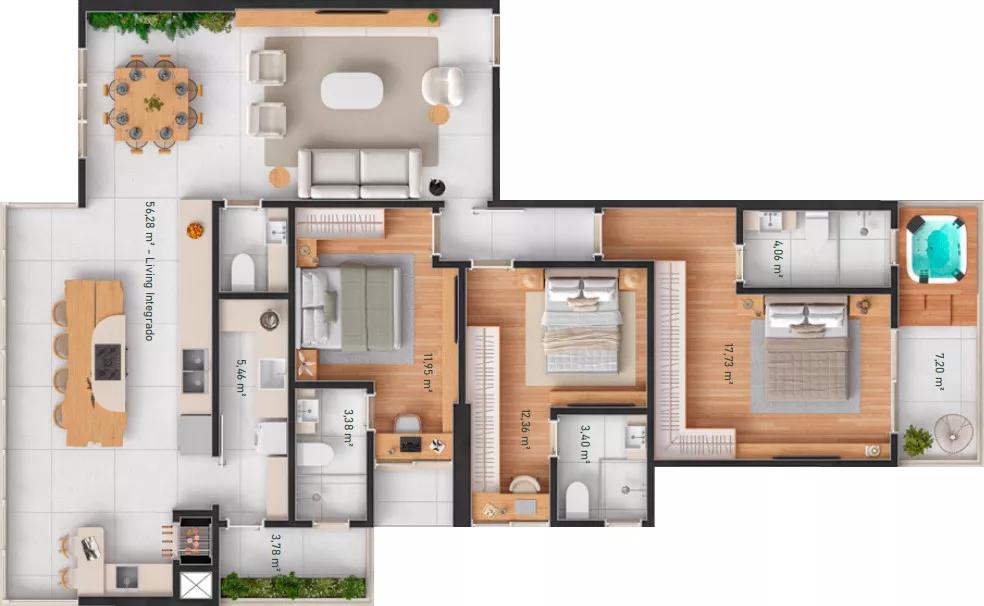 Planta de 150m² do West Park