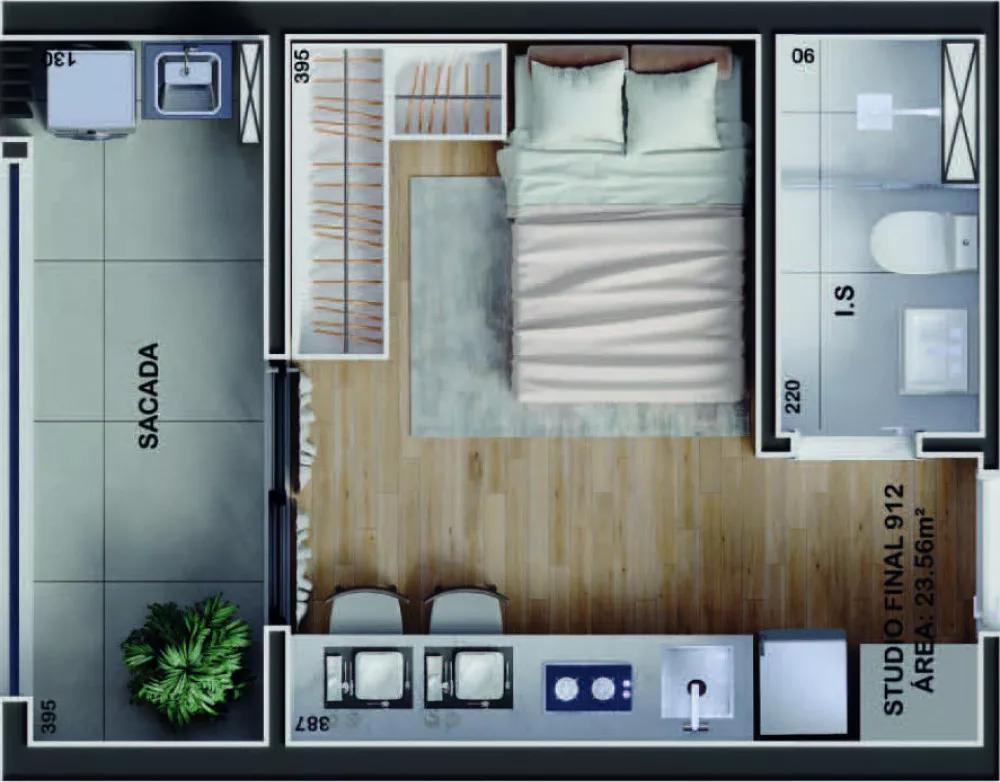 Planta do Apartamento Studio de 23,56m²  do Idea