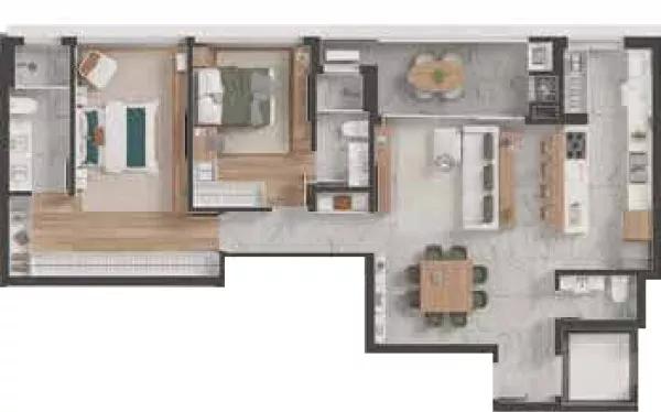 Planta do apartamento de 111m² do Boutiq