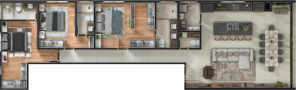 Planta do apartamento de 133m² do Edge 110