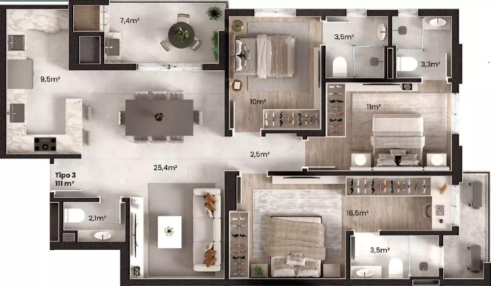 Planta do apartamento de 11m² do Maine