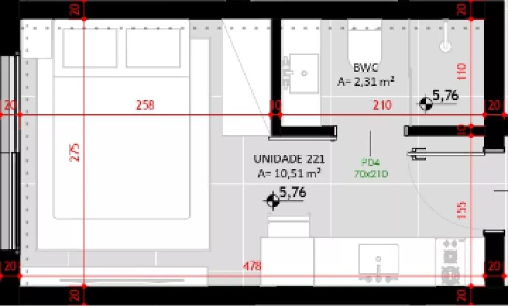 Planta do apartamento de 15,76m² do Sul da Ilha Spot