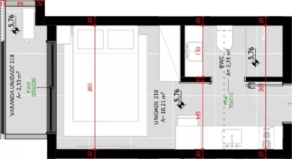 Planta do apartamento de 18m² do Sul da Ilha Spot