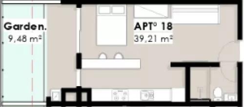 Planta do apartamento de 48m² do Residencial Vêneto