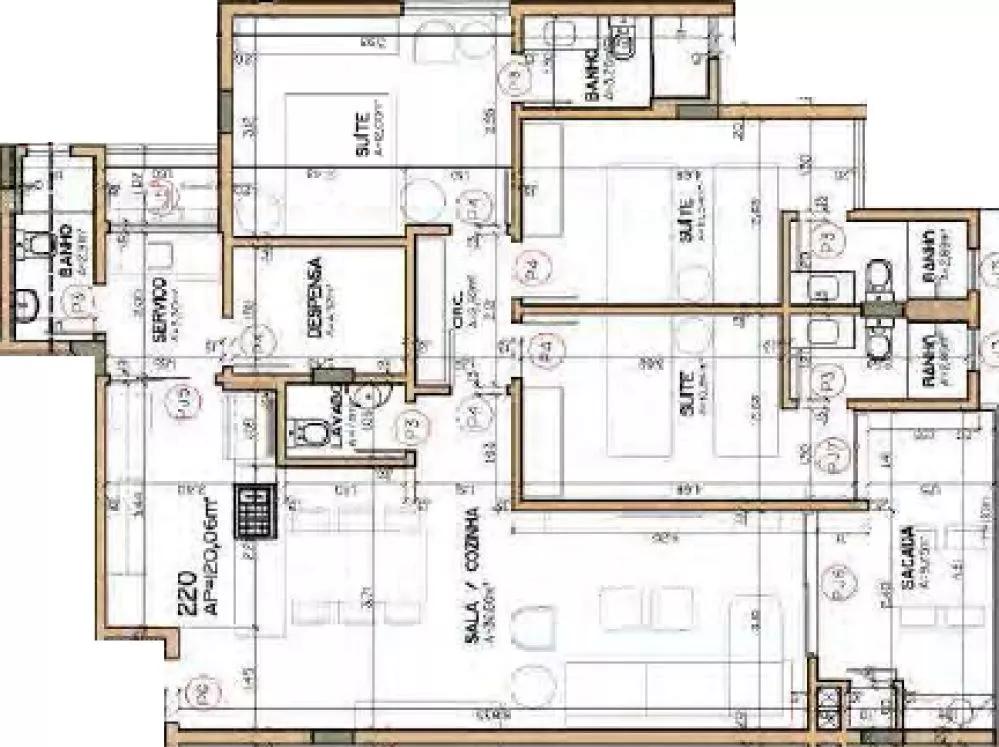 Planta do apartamento de 120m² do Yacht Home Jurerê