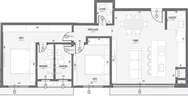 Planta do apartamento de 85m² do Residencial Astral