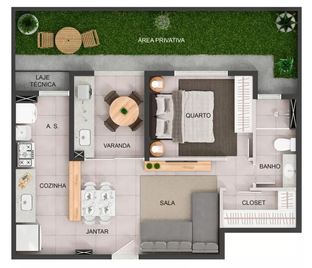 Planta do garden de 45m² do Sensia Galleria