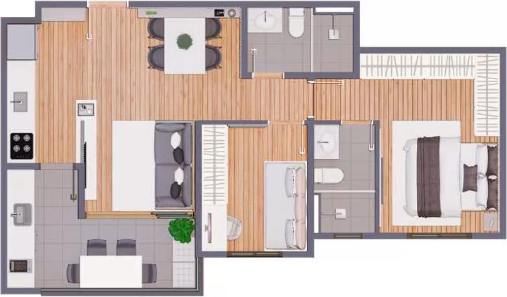 Planta do apartamento de 58m² do Bittencourt 678