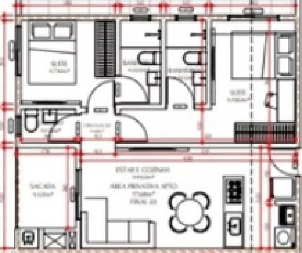 Planta do Apartamento de 57m² do Aurora Home Club