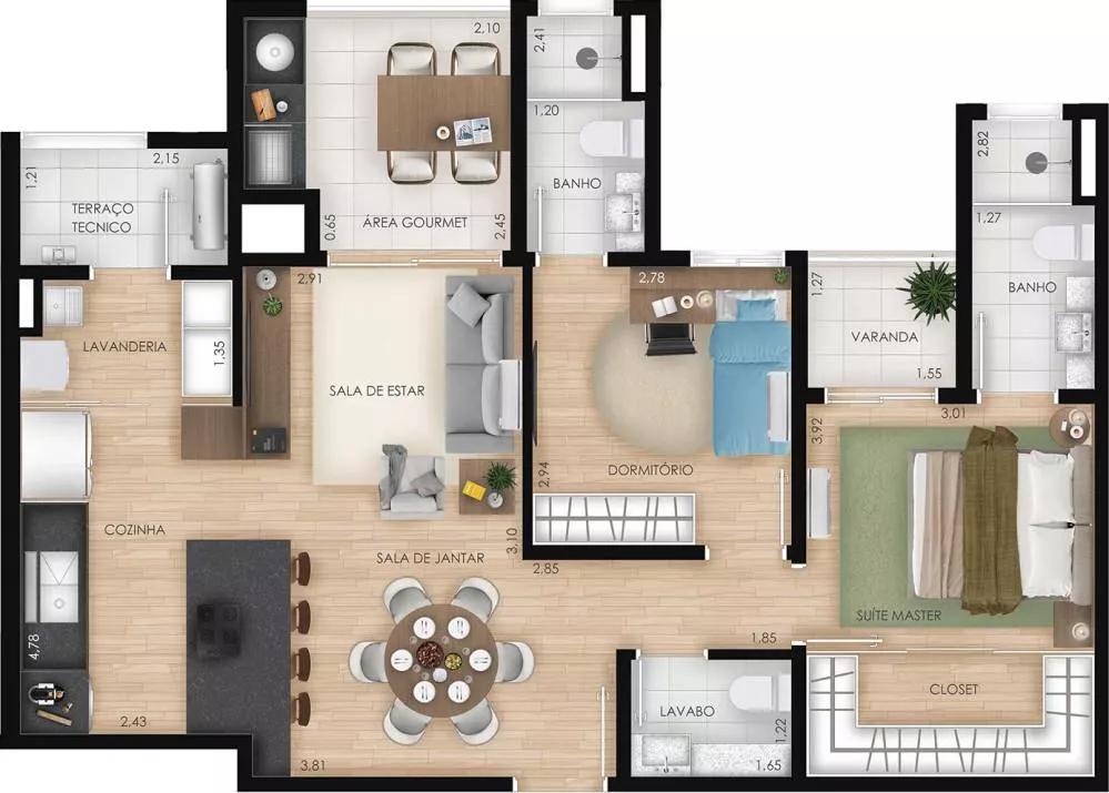 Planta do Apartameto de 82m² do Velasca