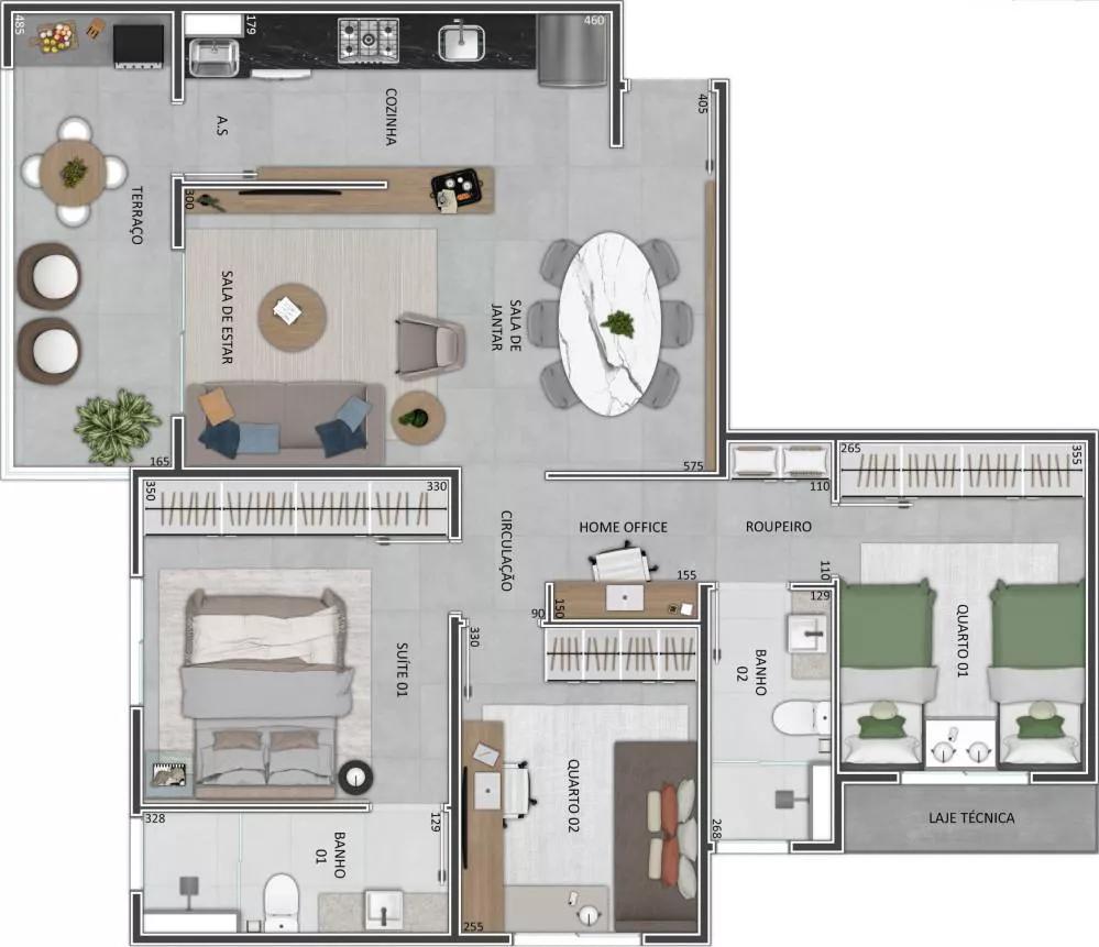 Planta do Apartamento de 90m² do Praça Guanabara