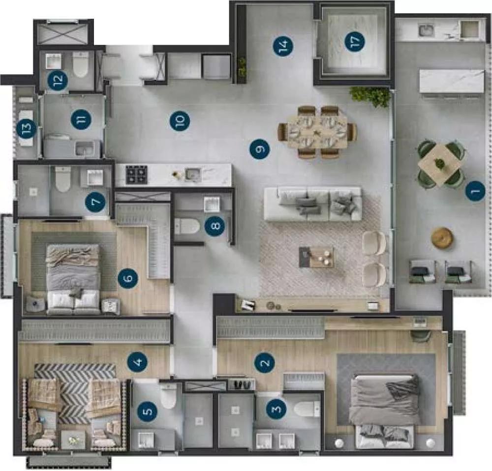 Planta do Apartamento de 128m² do Belleville